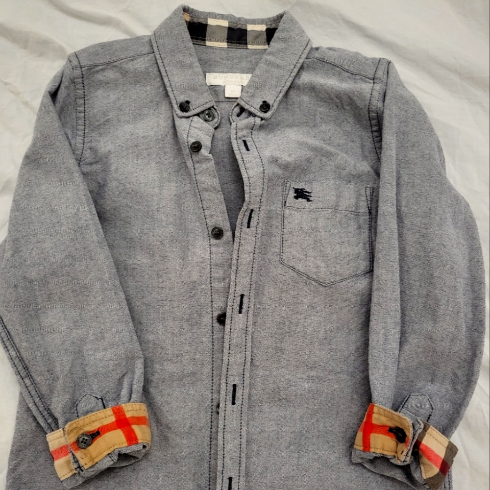 Burberry Boys Gray Button-Down Shirt with Nova Check Cuff